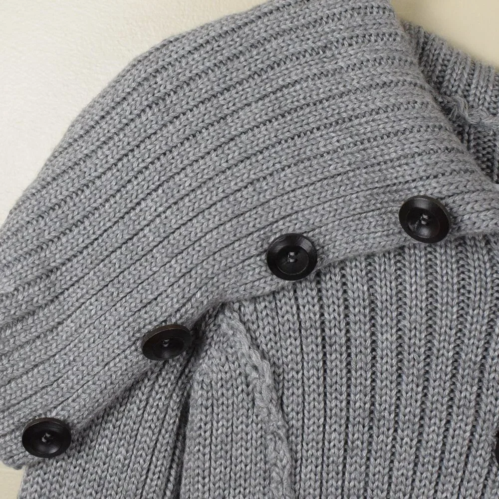 Kenar Wool Blend Grey Asymmetrical Neck Long Button Cardigan Sweater Winter Fall - Picture 5 of 13
